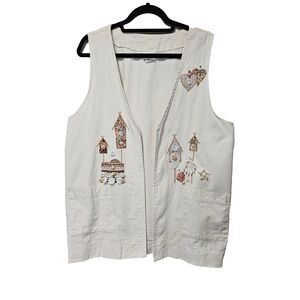 Cactus California Vest Vintage Cream Color with Appliques Size XL Whimsical
